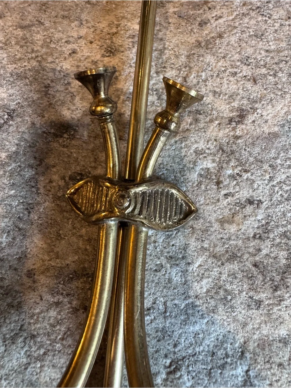 Pair Vintage Brass Wall Candle Holder Sconces Double Arm Hollywood Regency
